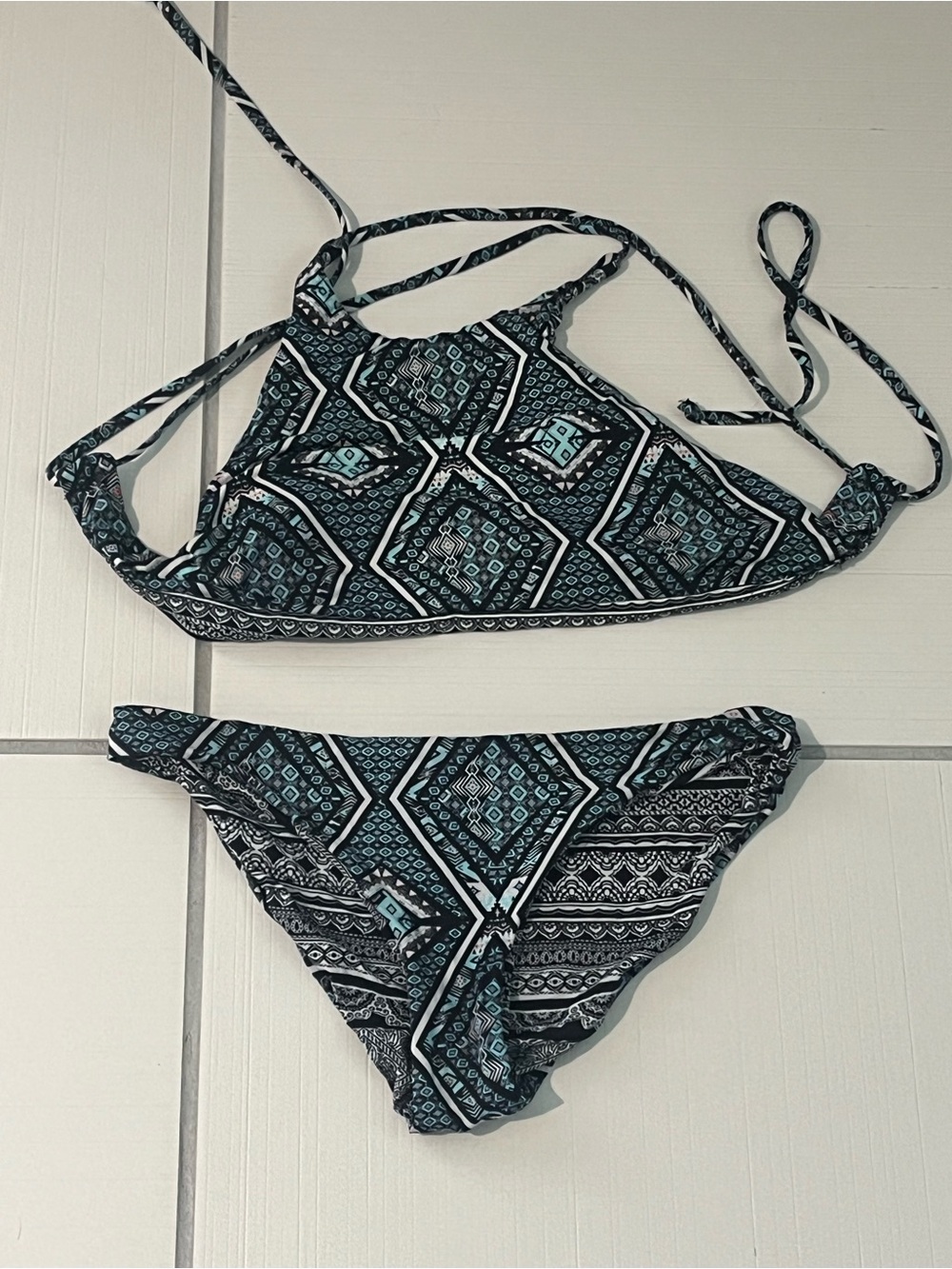 Women's Black & Teal Printed Bikini Set